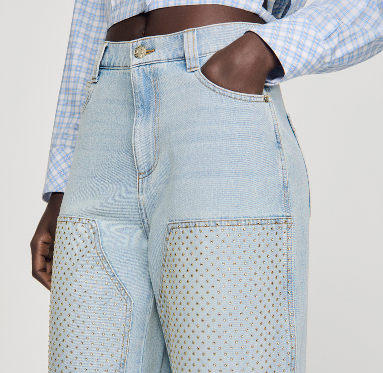 Жіночі блакитні джинси зі стразами