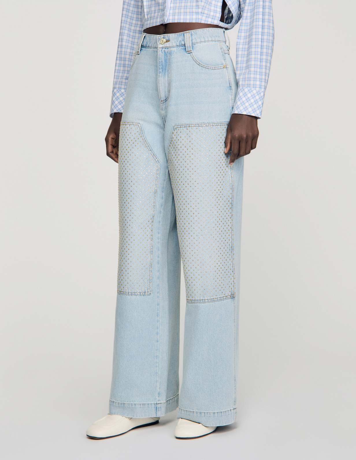 Жіночі блакитні джинси зі стразами_4