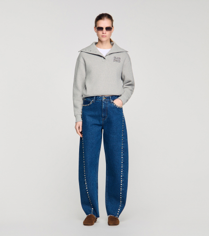 Жіночі сині джинси-балони зі стразами