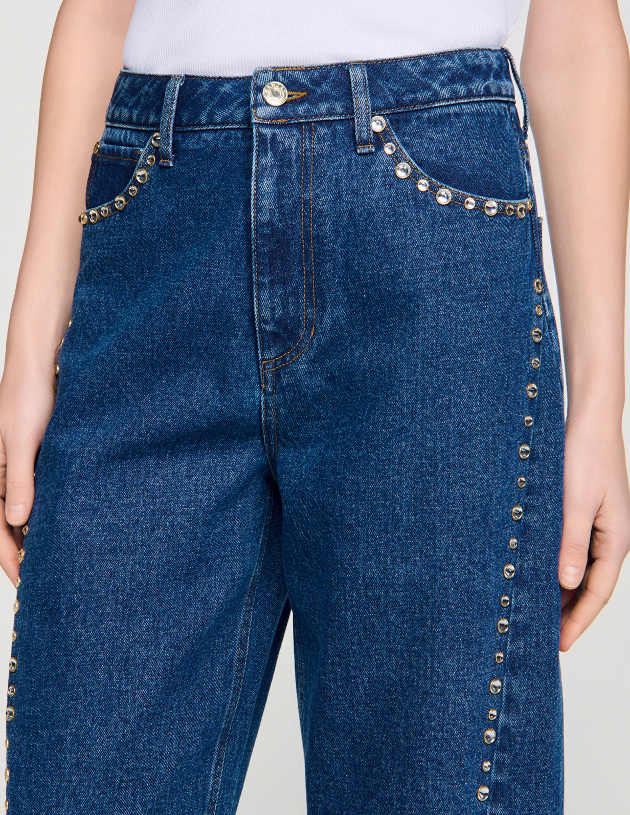 Жіночі сині джинси-балони зі стразами_3