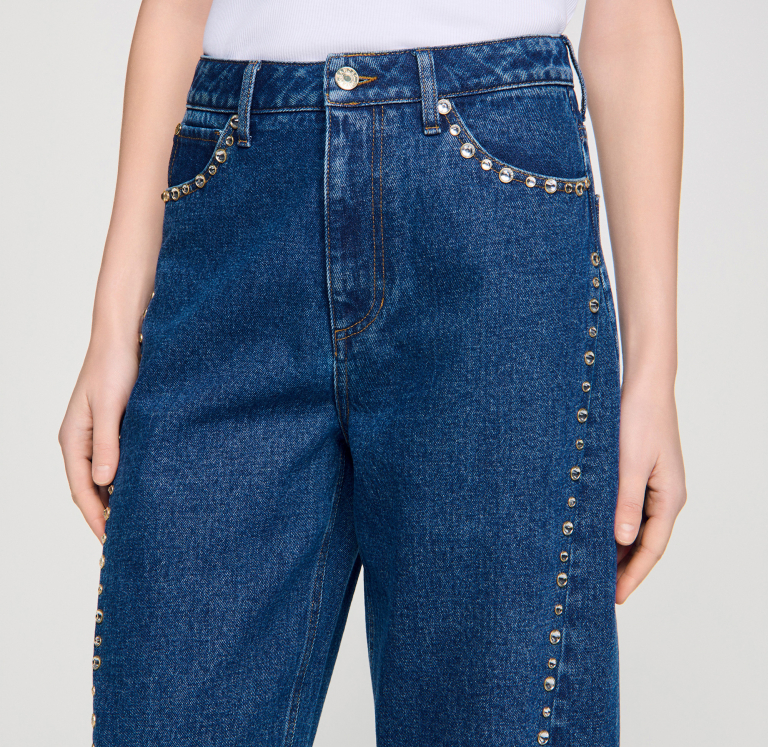 Жіночі сині джинси-балони зі стразами