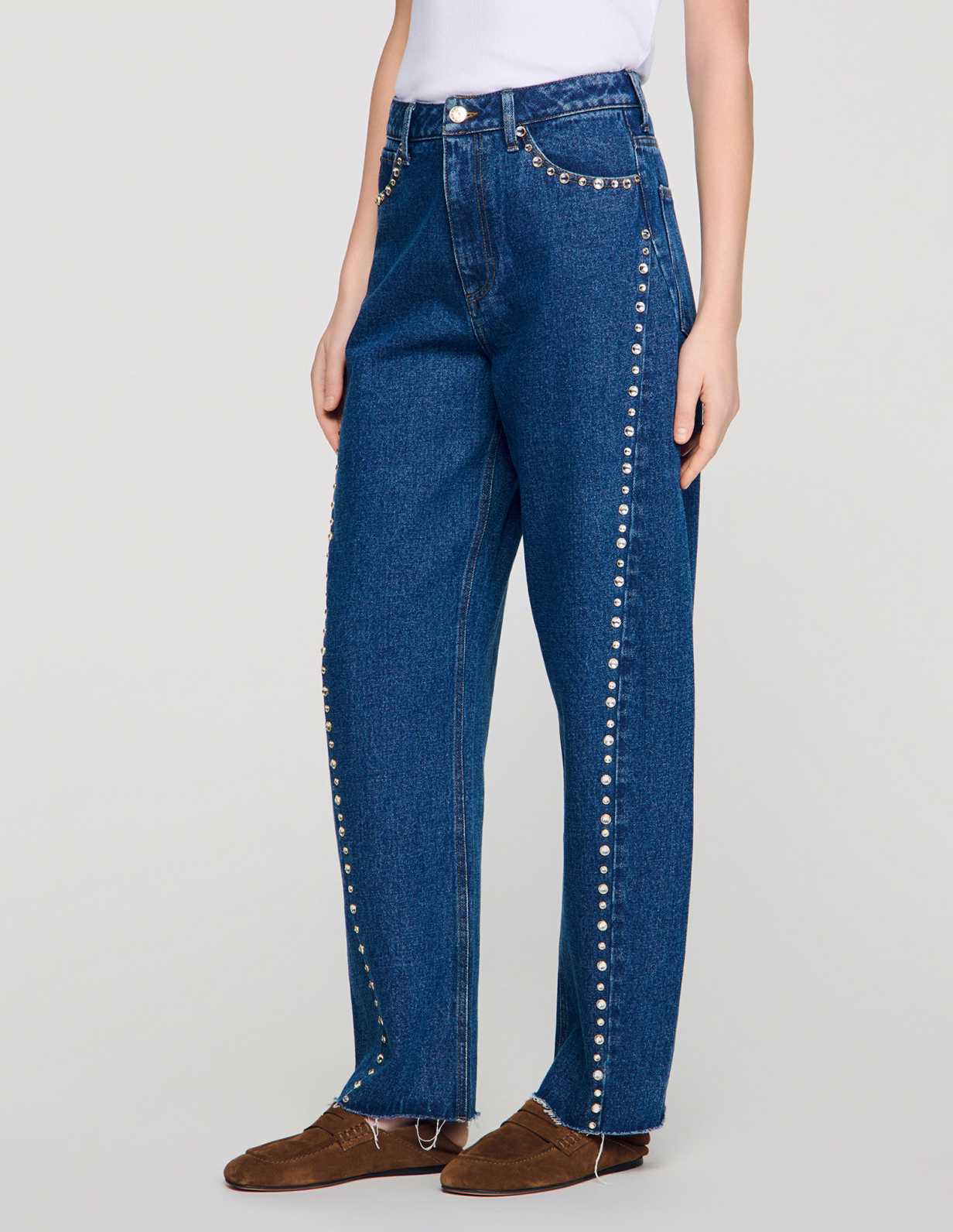 Жіночі сині джинси-балони зі стразами_4