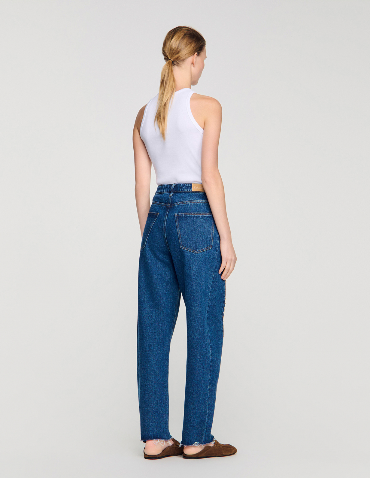 Жіночі сині джинси-балони зі стразами_5