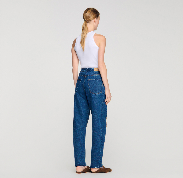 Жіночі сині джинси-балони зі стразами