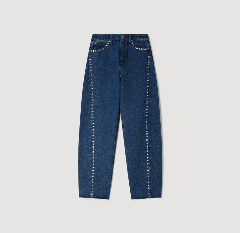 Жіночі сині джинси-балони зі стразами