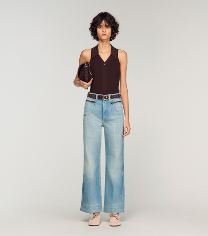 Женские голубые прямые джинсы с молниями