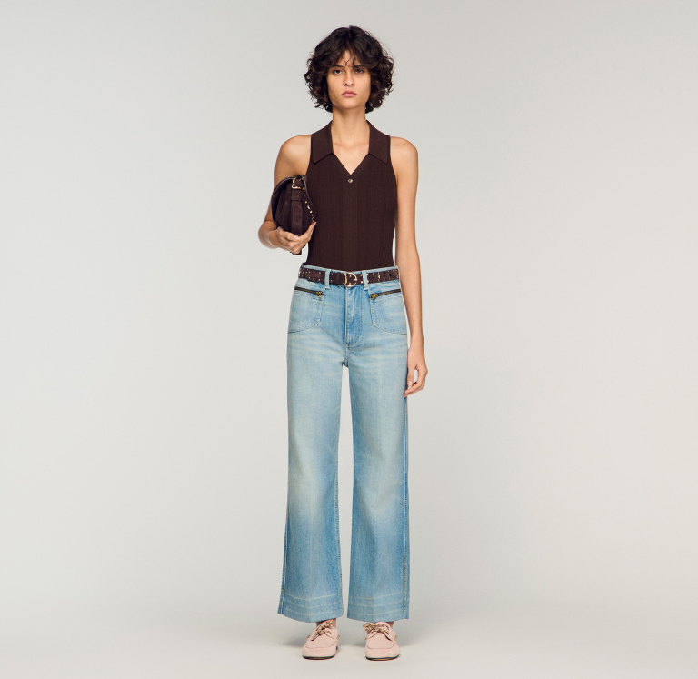 Женские голубые прямые джинсы с молниями