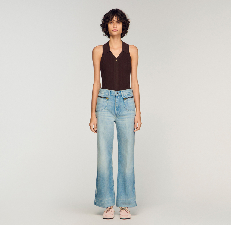 Женские голубые прямые джинсы с молниями