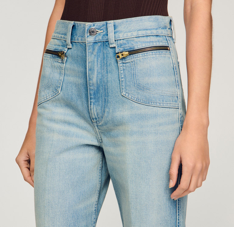 Женские голубые прямые джинсы с молниями