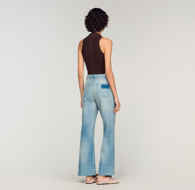 Женские голубые прямые джинсы с молниями