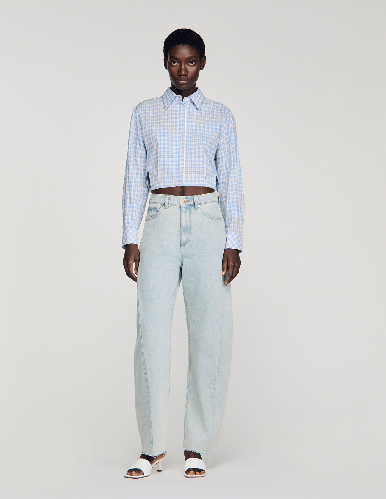 Женские голубые широкие джинсы_1