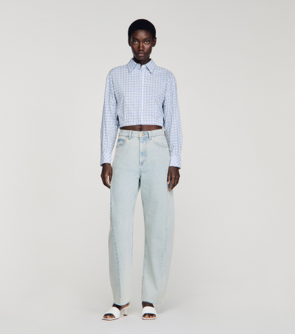 Женские голубые широкие джинсы