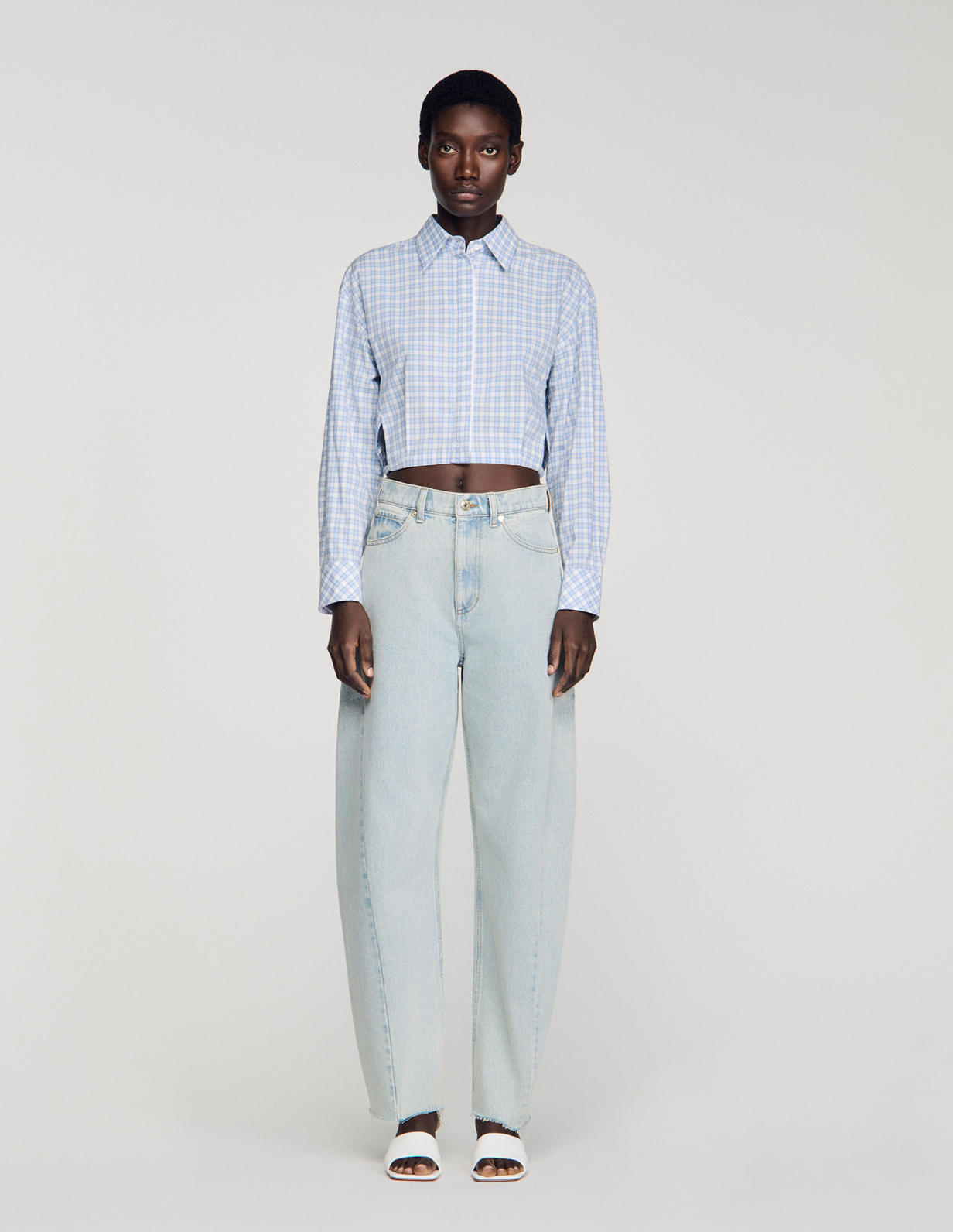 Женские голубые широкие джинсы_2