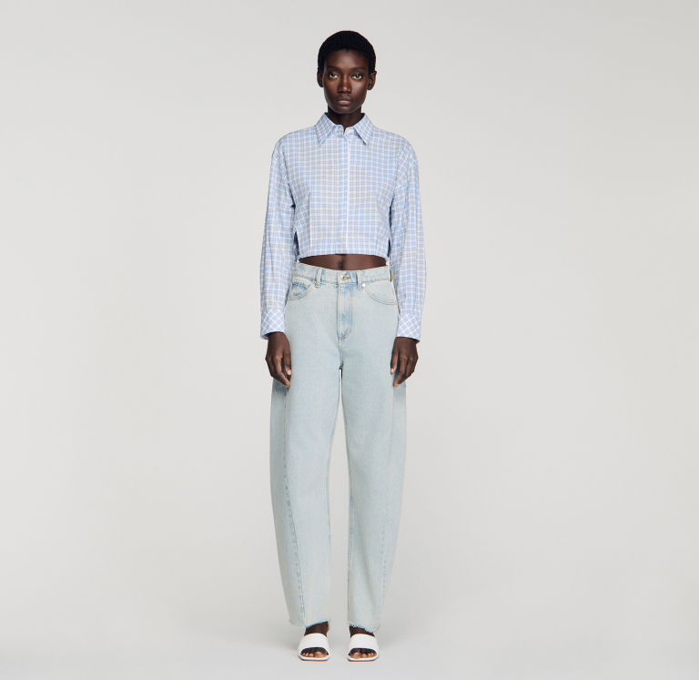 Женские голубые широкие джинсы