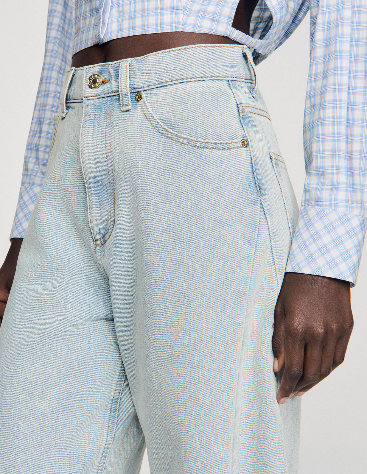 Женские голубые широкие джинсы_3