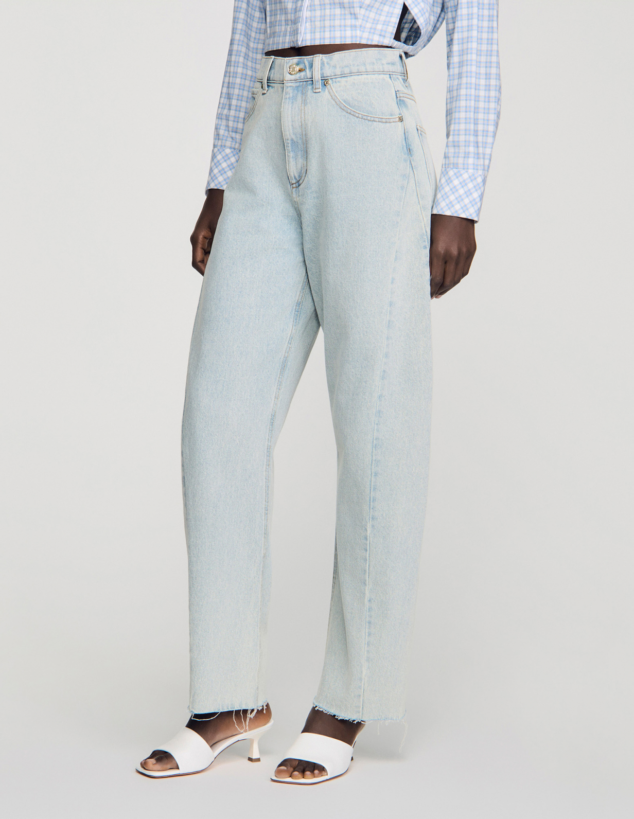 Женские голубые широкие джинсы_4