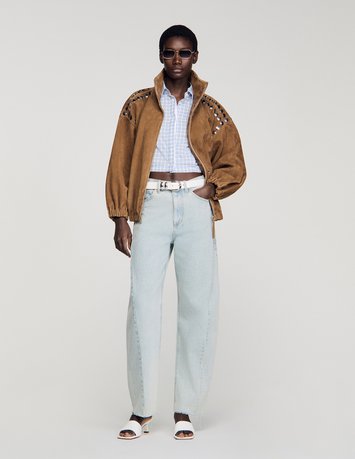 Женские голубые широкие джинсы_6