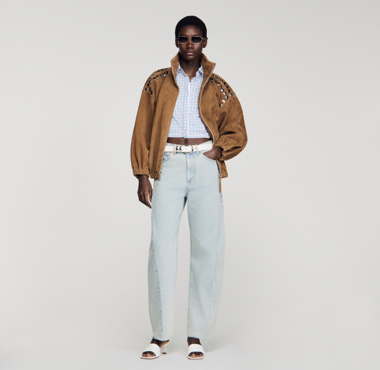 Женские голубые широкие джинсы