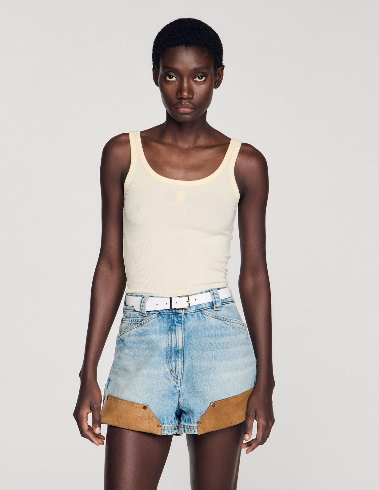 Жіночий жовтий топ в рубчик_4