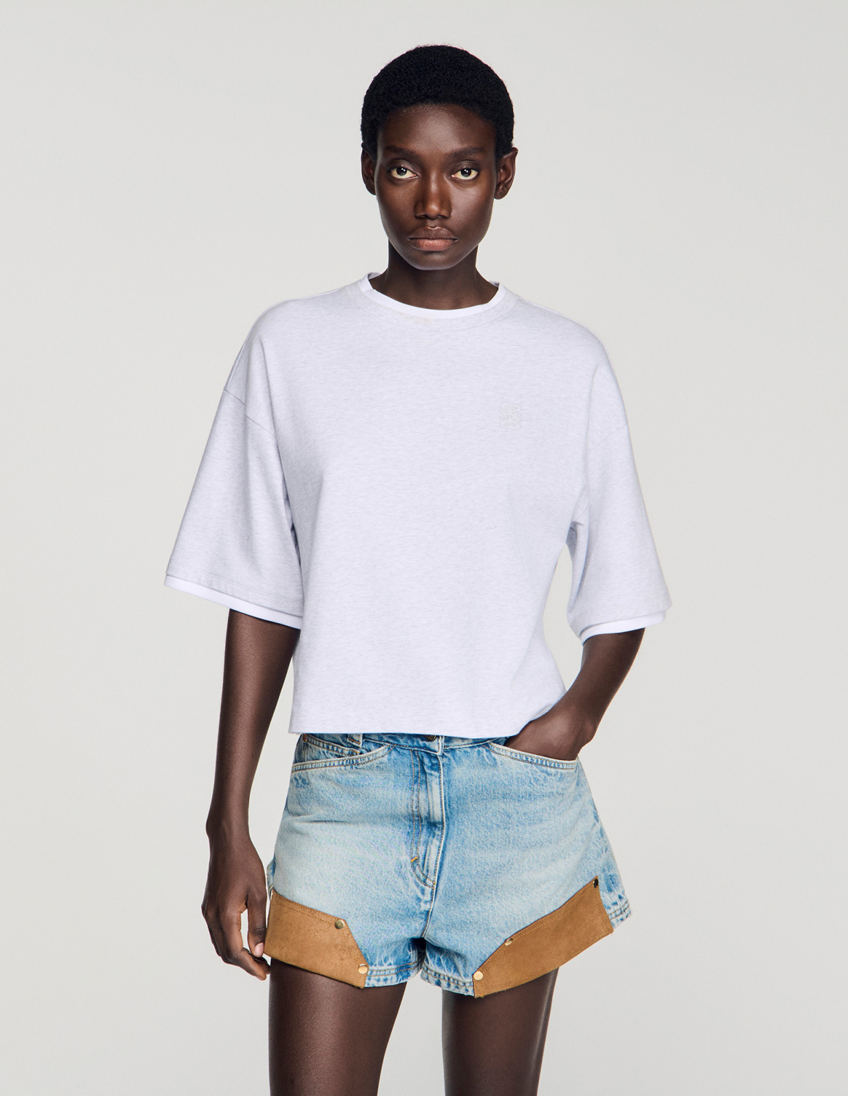 Женская серая многослойная футболка_4