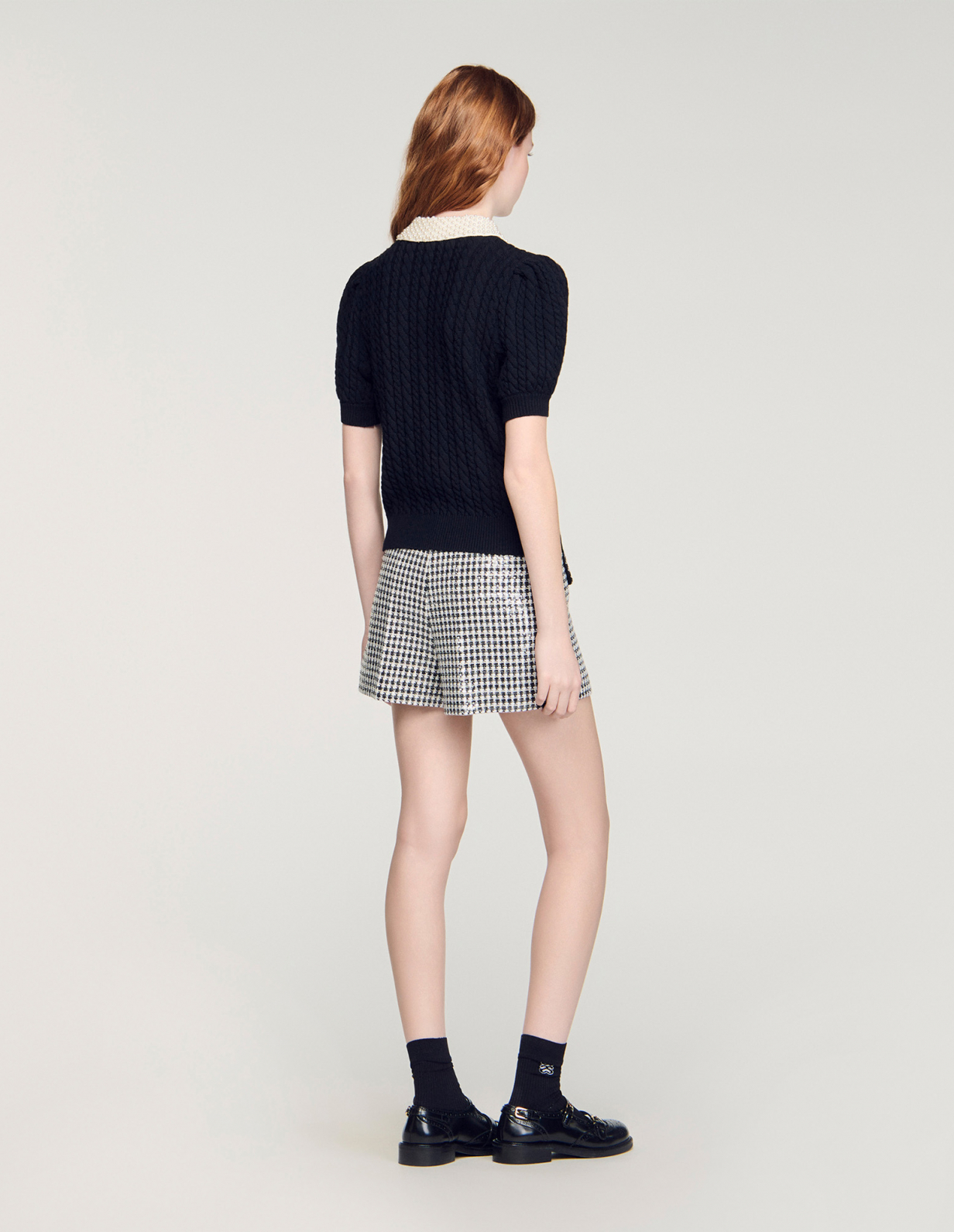 Жіночий джемпер крупної в'язки з коміром з перлів_5