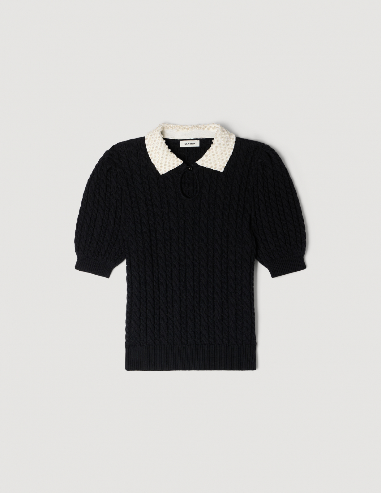 Жіночий джемпер крупної в'язки з коміром з перлів_6