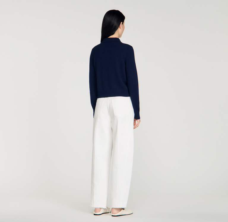 Женский синий кардиган с отделкой в полоску