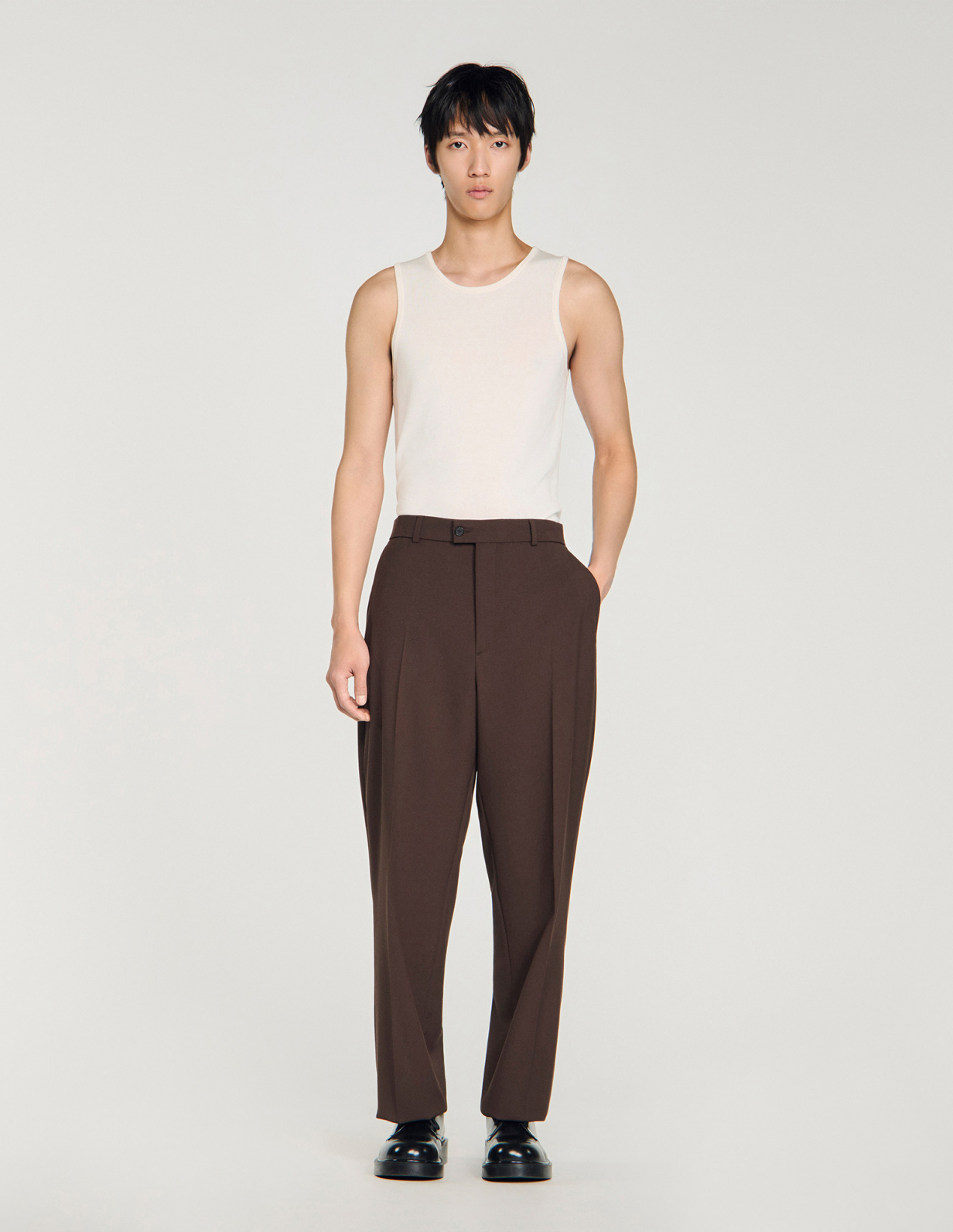 Мужские коричневые свободные брюки_1