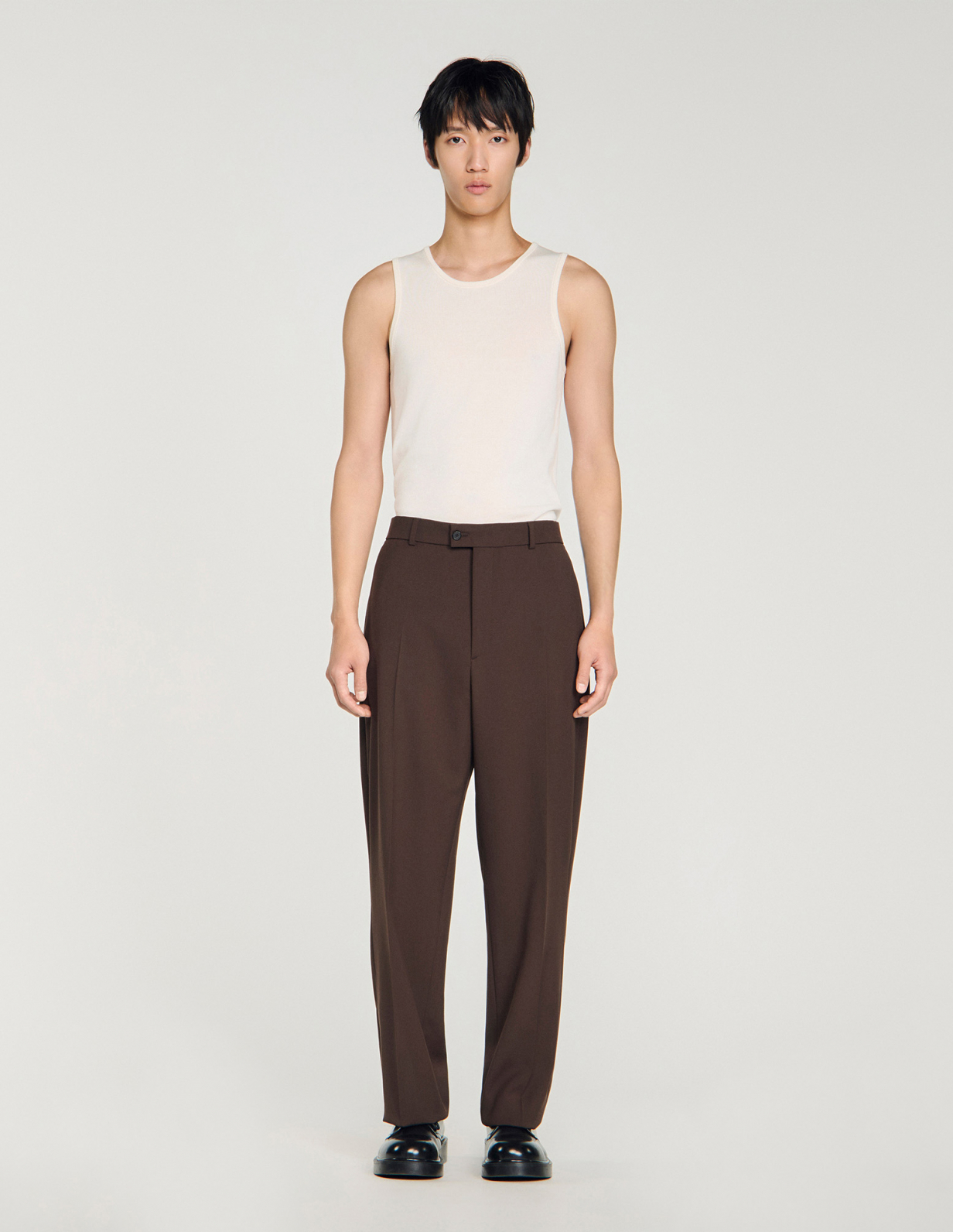 Мужские коричневые свободные брюки_2