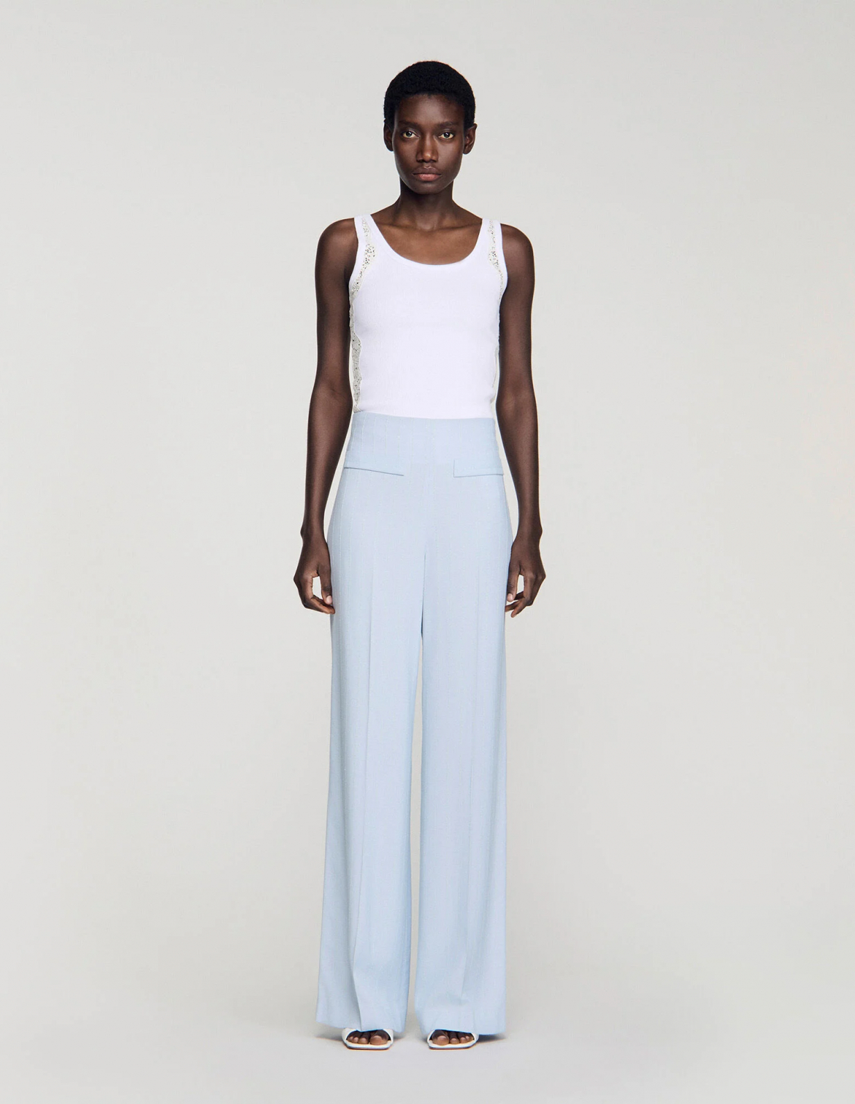 Женские брюки в вертикальную полоску с пайетками_2