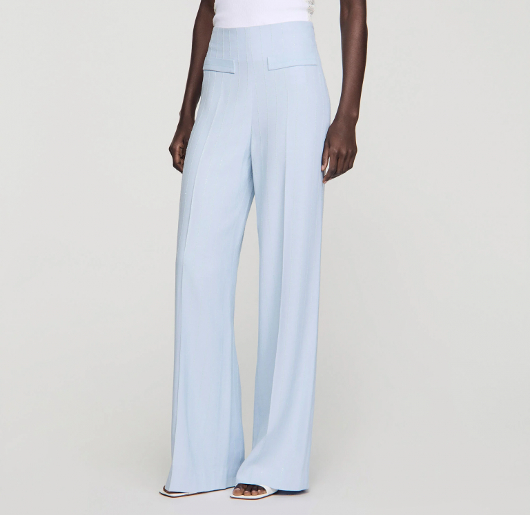 Женские брюки в вертикальную полоску с пайетками