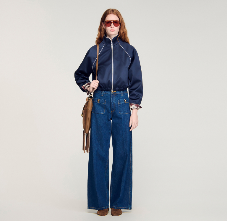 Жіночі широкі джинси з накладними кишенями