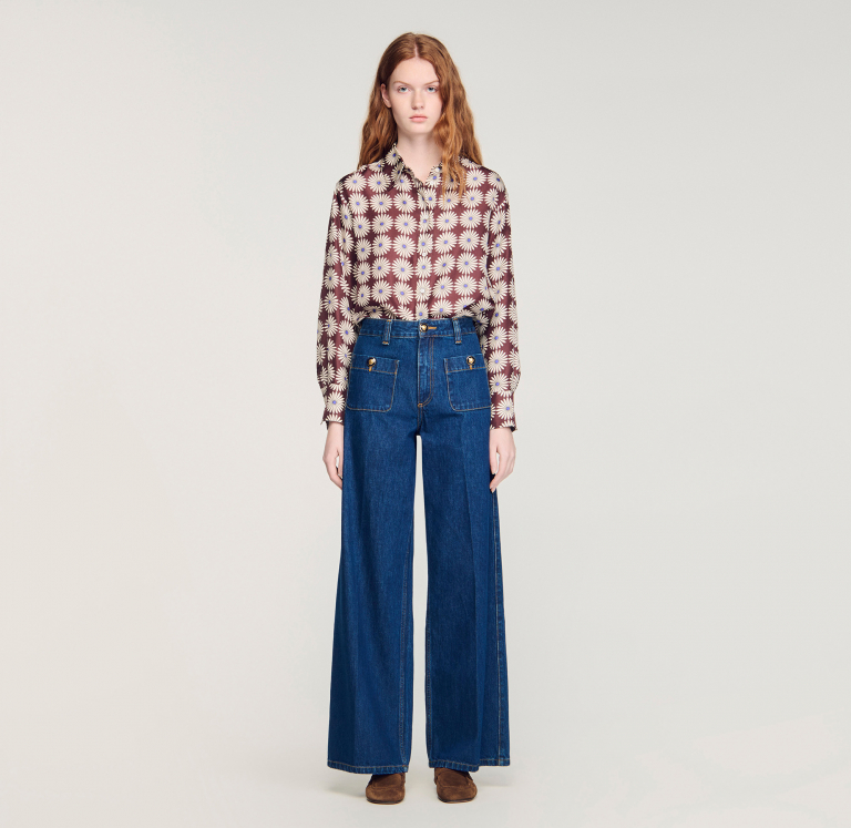 Жіночі широкі джинси з накладними кишенями