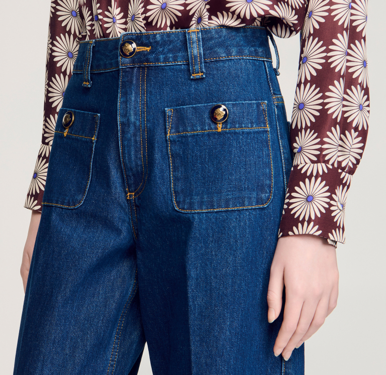 Жіночі широкі джинси з накладними кишенями