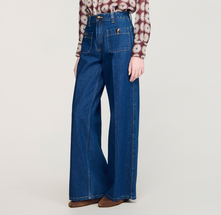 Жіночі широкі джинси з накладними кишенями