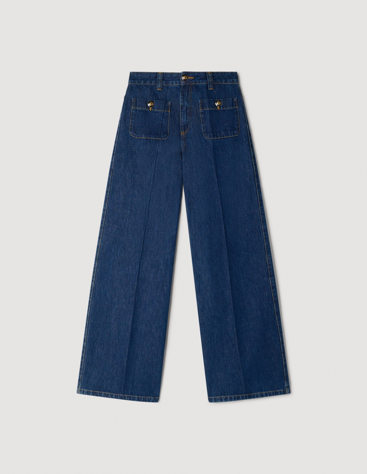 Жіночі широкі джинси з накладними кишенями_6