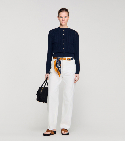 Женский синий кардиган из фактурной вязки