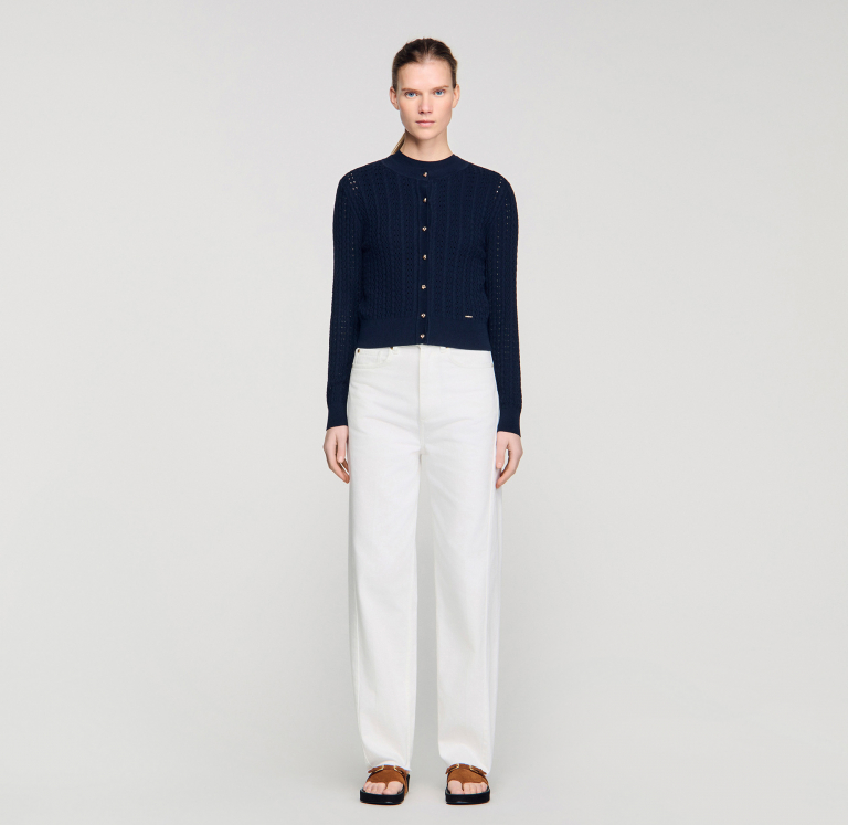 Женский синий кардиган из фактурной вязки