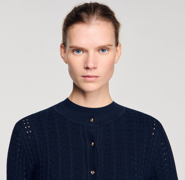 Женский синий кардиган из фактурной вязки