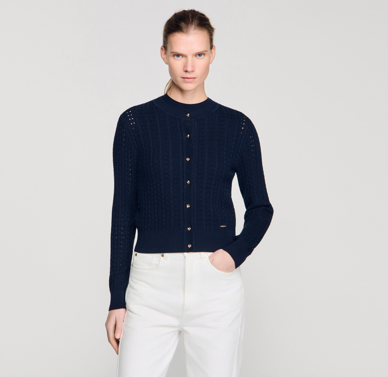 Женский синий кардиган из фактурной вязки