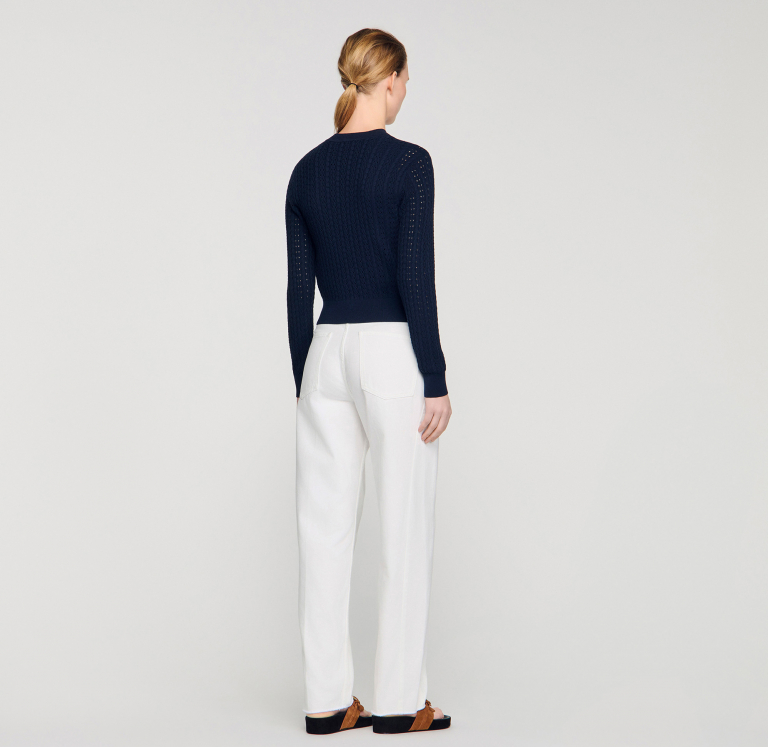 Женский синий кардиган из фактурной вязки