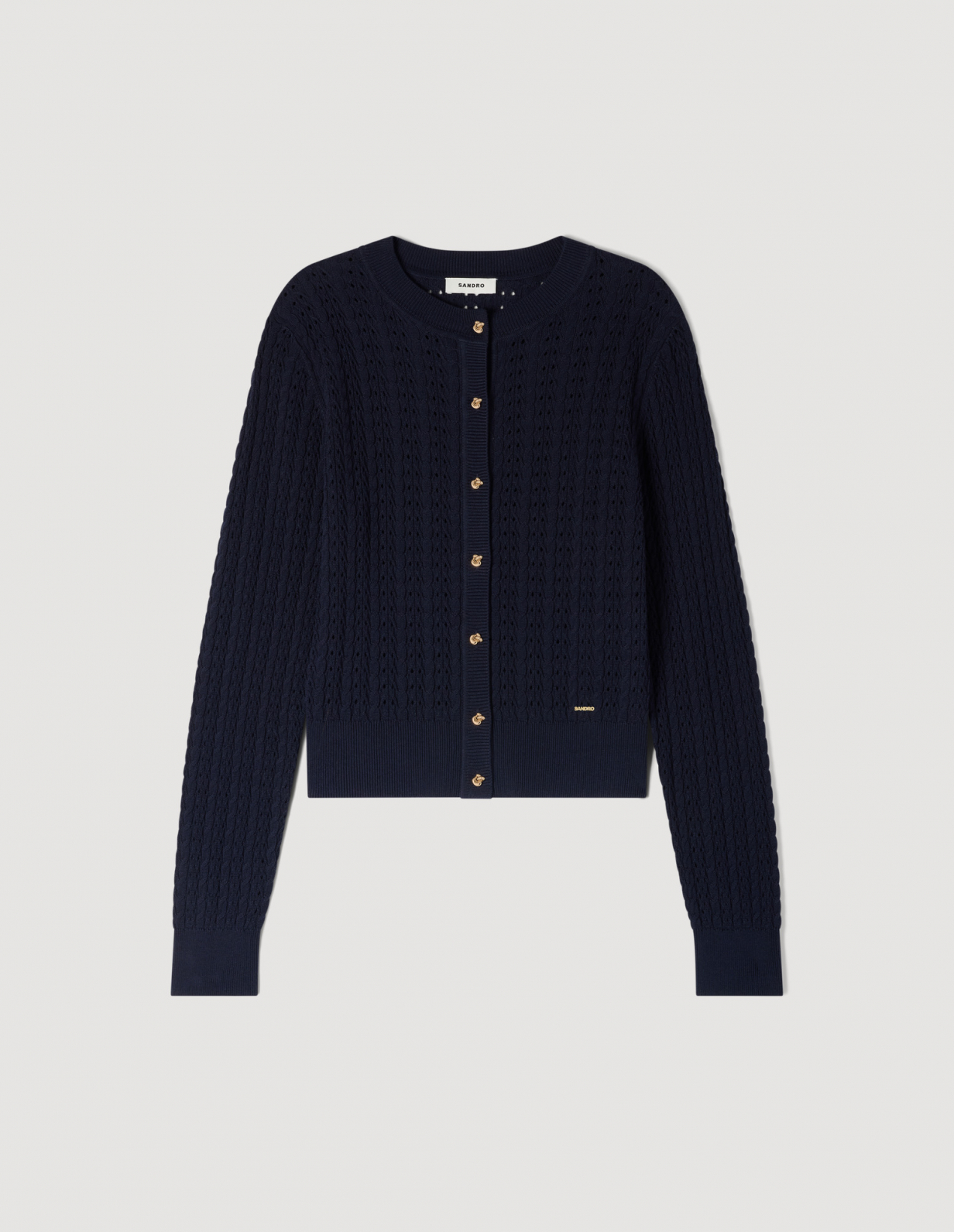 Женский синий кардиган из фактурной вязки_6