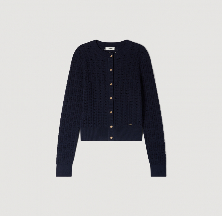 Женский синий кардиган из фактурной вязки