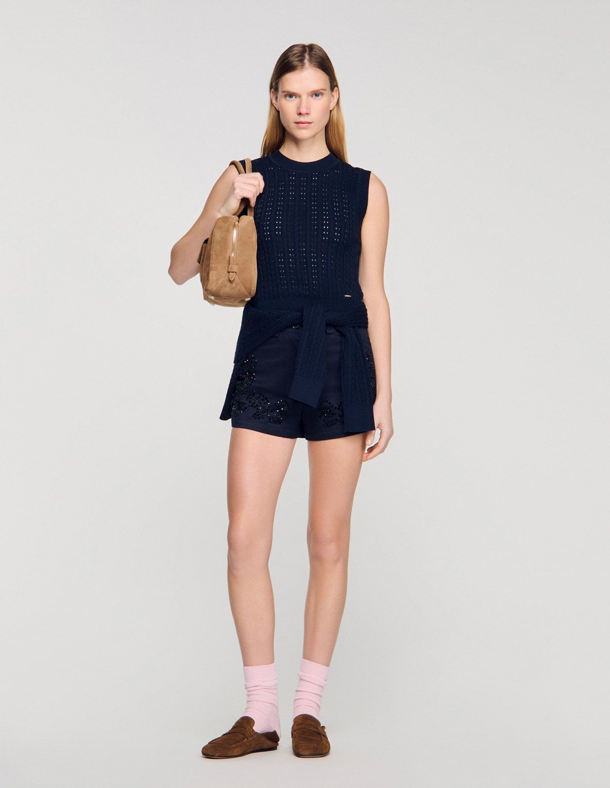 Женский синий топ фактурной вязки_1