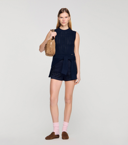 Женский синий топ фактурной вязки