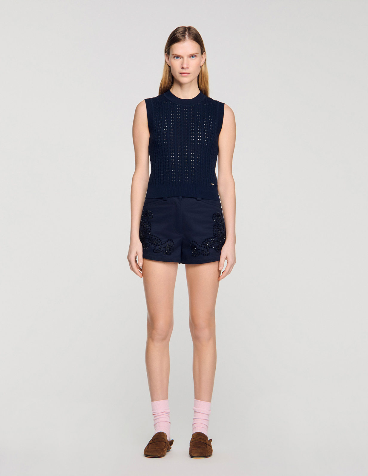 Женский синий топ фактурной вязки_2