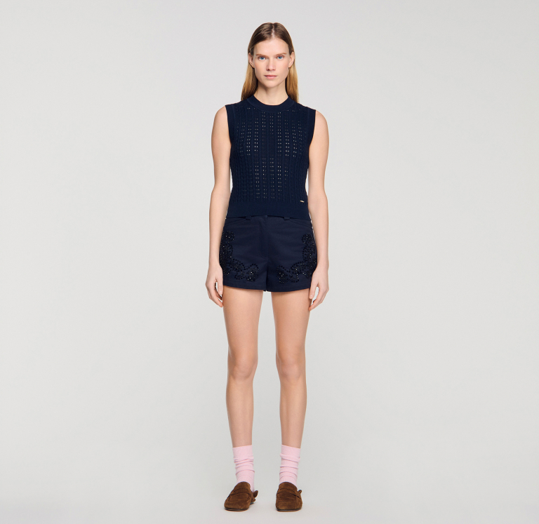 Женский синий топ фактурной вязки