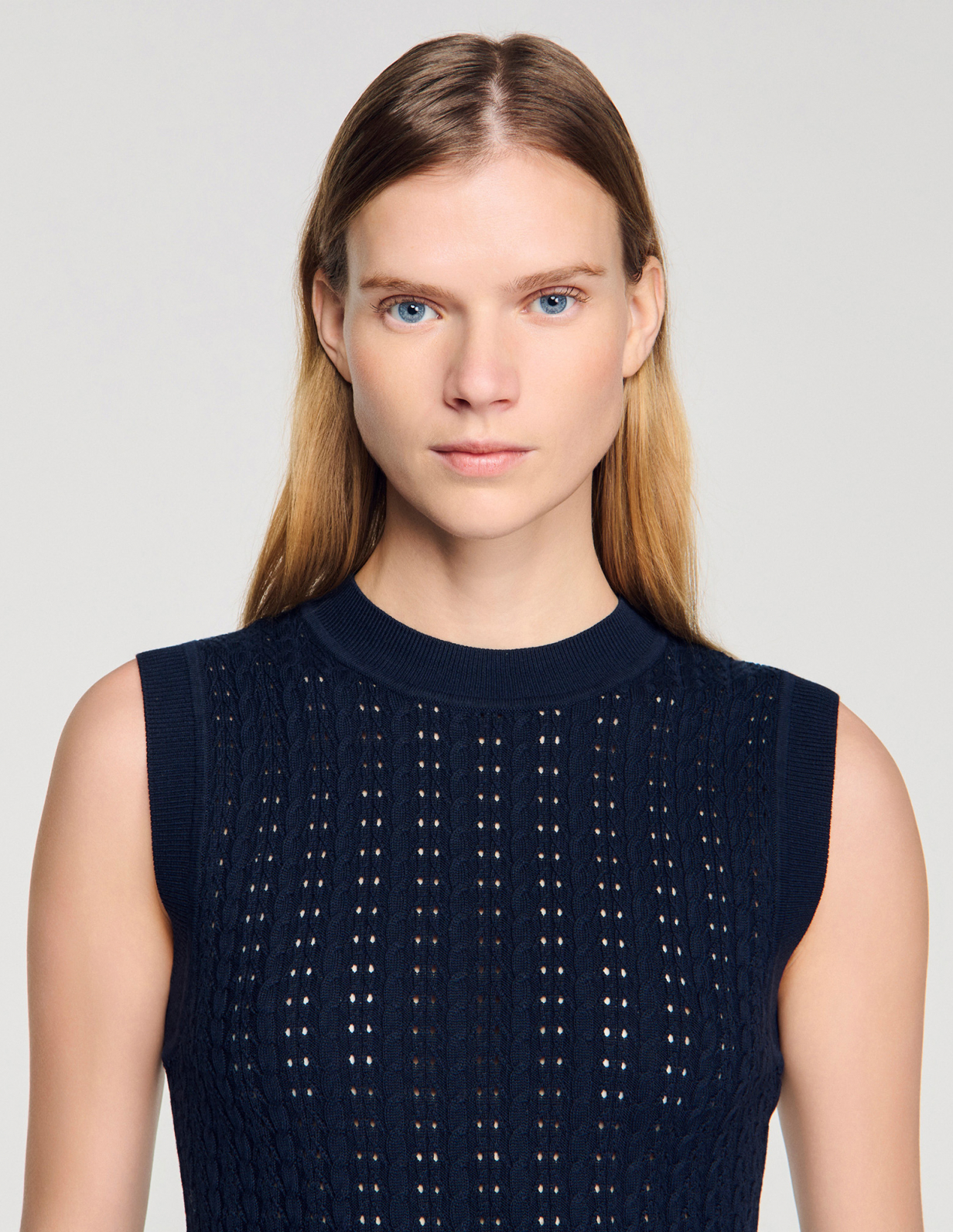 Женский синий топ фактурной вязки_3