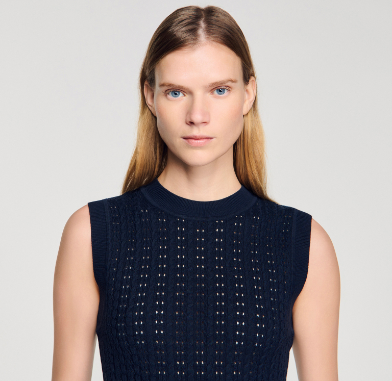 Женский синий топ фактурной вязки