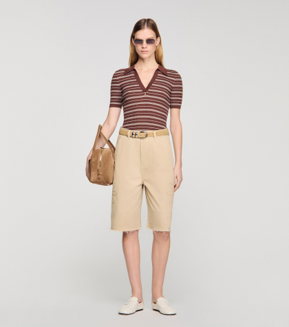 Жіночий смугастий джемпер з коміром-поло